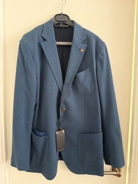 Massimo Dutti Navy Blue Textured Blazer